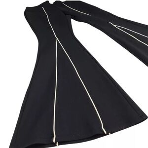 Cream black pin striped glow bell bottom pants rave festival  burner super flare